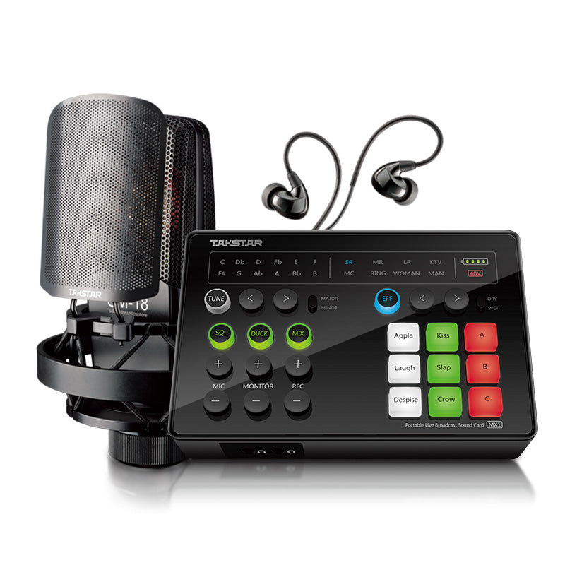 COMBO TAKSTAR TARJETA MX1 + MICROFONO SM-18 CONDENSADOR + AURICULAR TS-2260