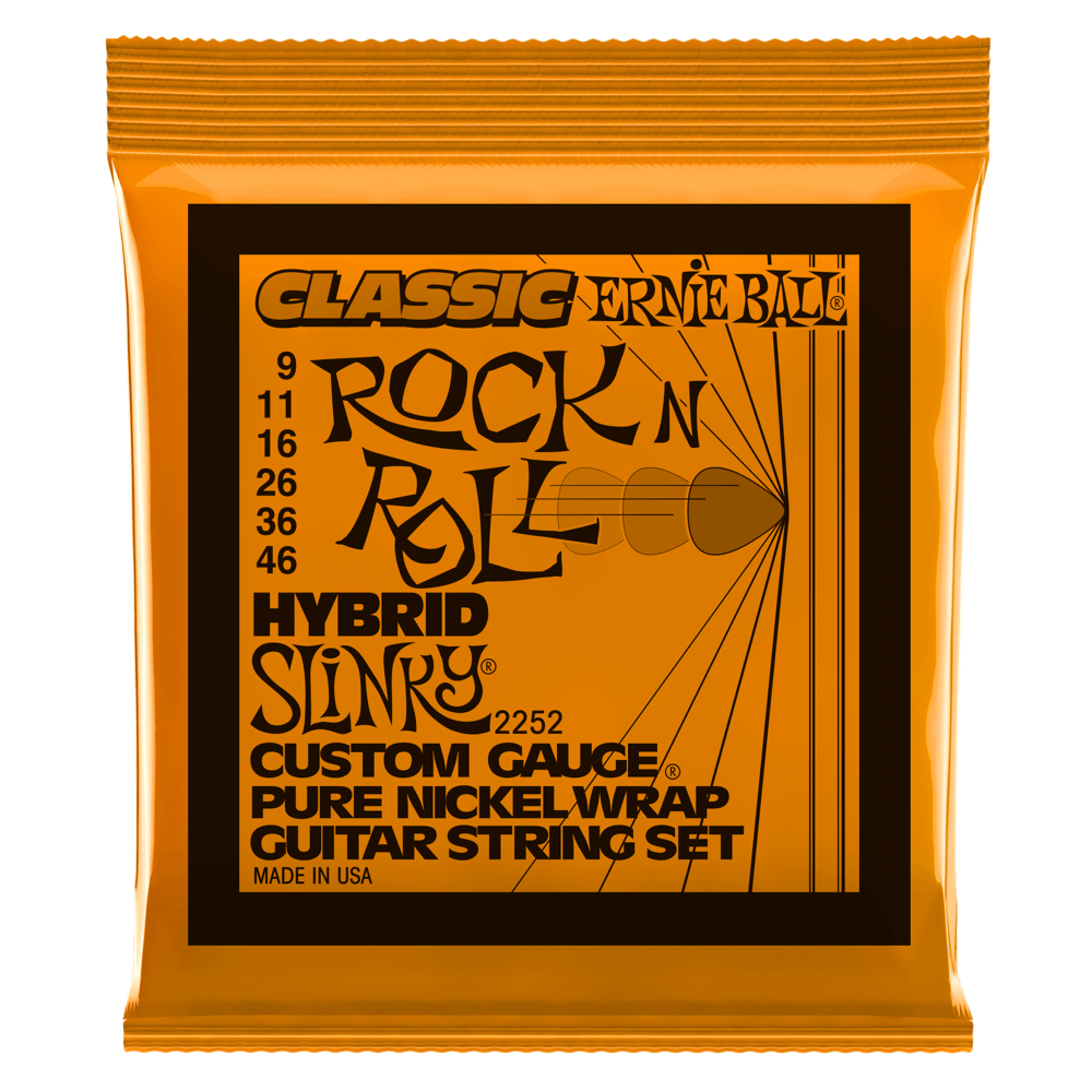 CUERDAS ERNIE BALL HYBRID SLINKY CLASSIC ROCK N ROLL P02252 PURE NICKEL PARA GUITARRA ELECTRICA CALIBRE 9-46