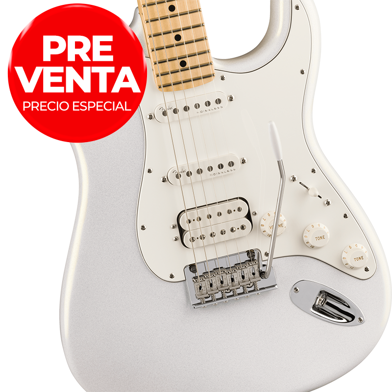 GUITARRA ELECTRICA FENDER JUANES STRATOCASTER MOD0116512782 EN COLOR BLANCO LUNA DIAPASON EN MAPLE