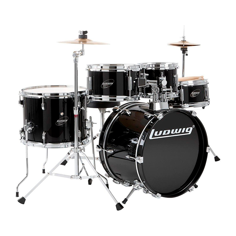 BATERÍA LUDWIG JR. OUTFIT 5 PIEZAS NEGRA SILLA,PLATILLOS LJR1061DIR