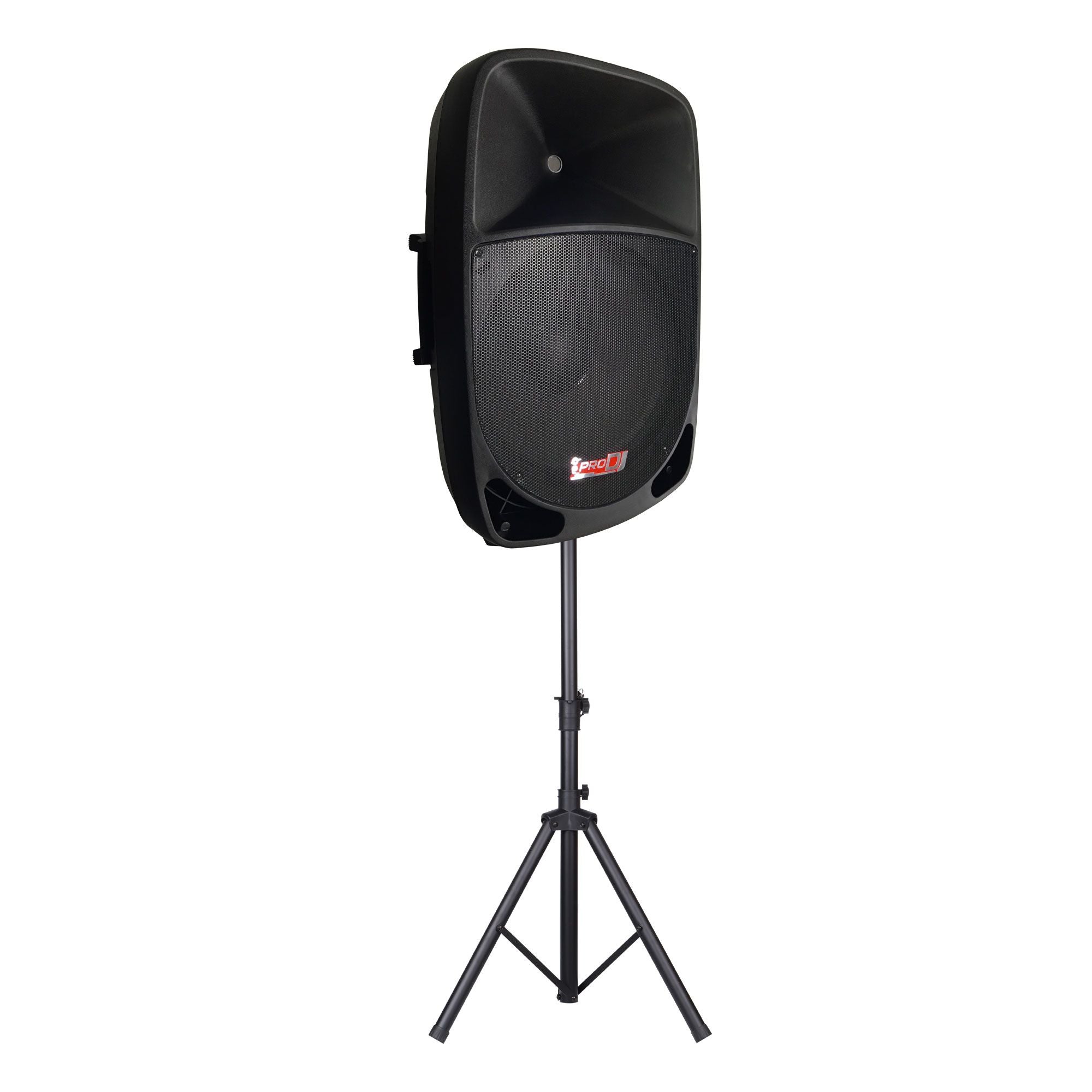 CABINA ACTIVA PRO DJ PSA-15A SYS INCLUYE STAND,CABLE Y MICROFONO PARA USO DOMESTICO Y EXTERIORES