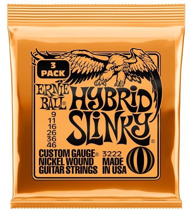 CUERDAS ERNIE BALL HYBRID SLINKY NICKEL WOUND P03222 (9-46) 3 PACK PARA GUITARRA ELECTRICA