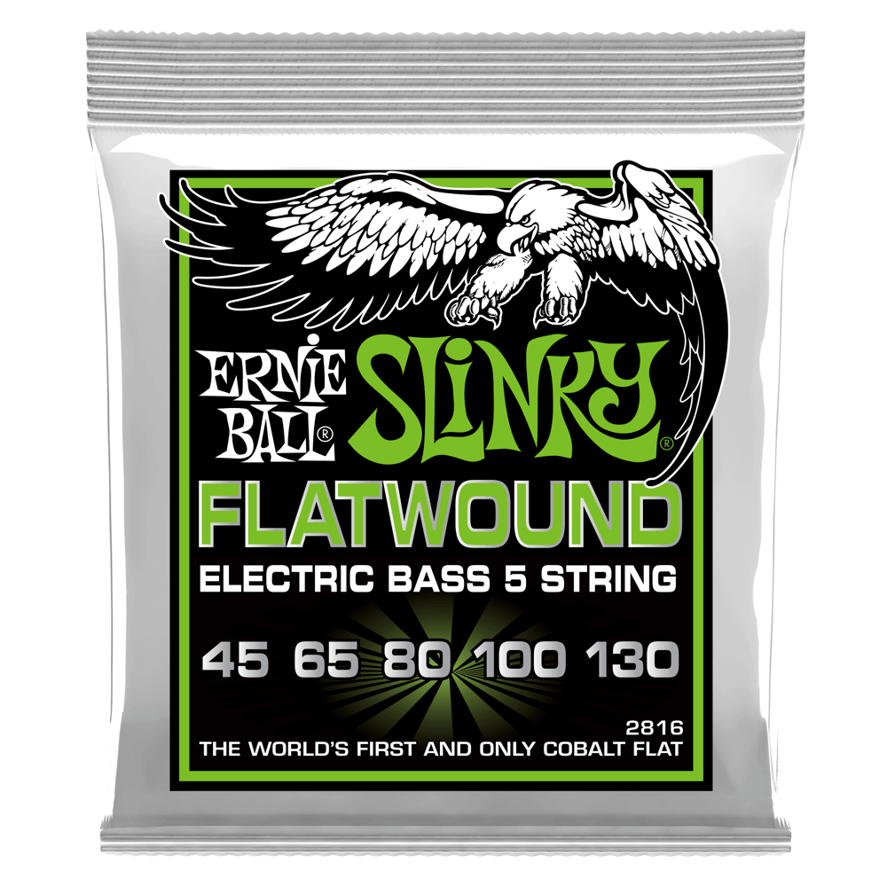 CUERDAS ERNIE BALL REGULAR SLINKY FLAT WOUND COBALT P02816 (45-130) PARA BAJO 5 CUERDAS