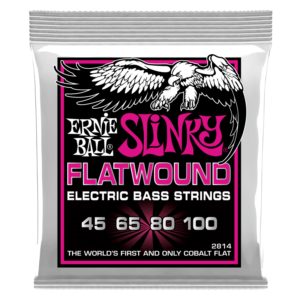 CUERDAS ERNIE BALL SUPER SLINKY FLAT WOUND P02814 (45-100) PARA BAJO ELECTRICO 4 CUERDAS