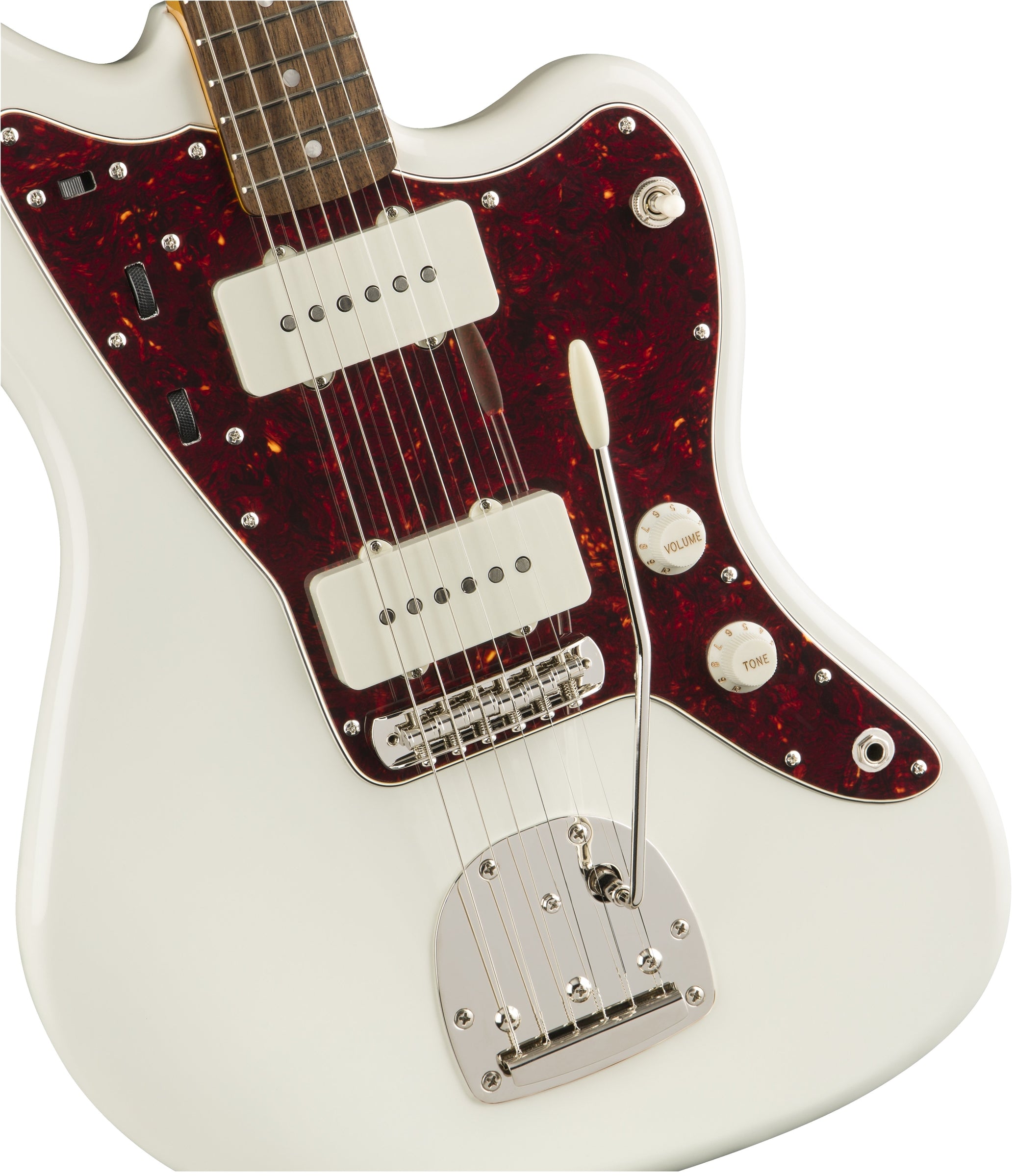 GUITARRA ELECTRICA FENDER SQUIER CLASSIC VIBE 60S JAZZ MASTER MOD0374083505 EN COLOR BLANCO, DIAPASON EN LAUREL