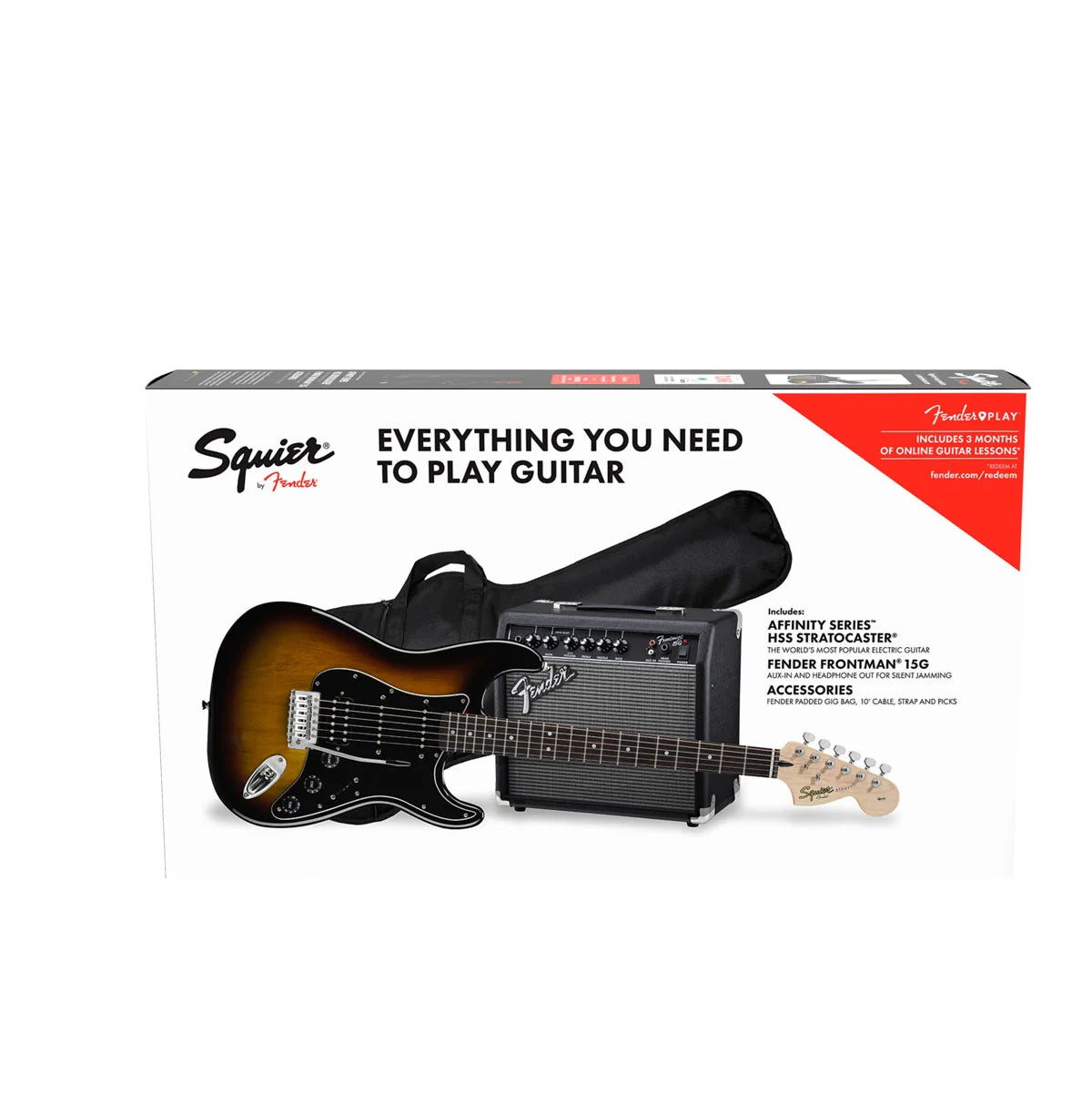 COMBO GUITARRA ELECTRICA SQUIER AFF STRAT SUNBURST LAUR 15G