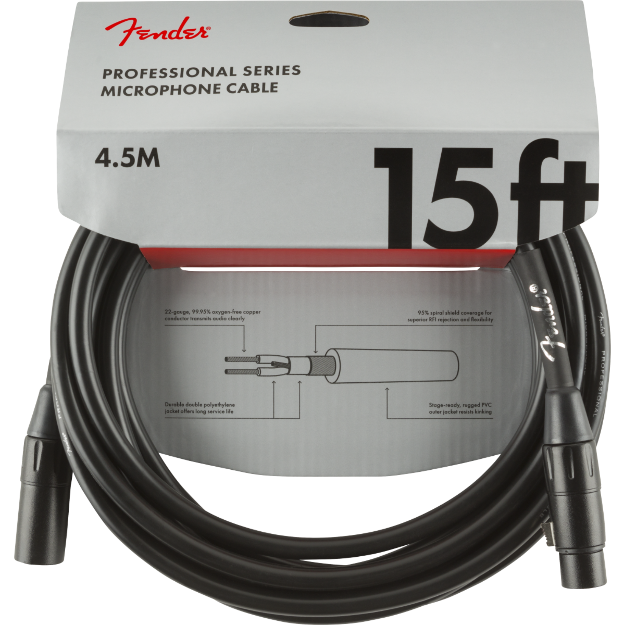 CABLE MICROFONO FENDER PROFESIONAL 4.5 MTS NEGRO MOD0990820018