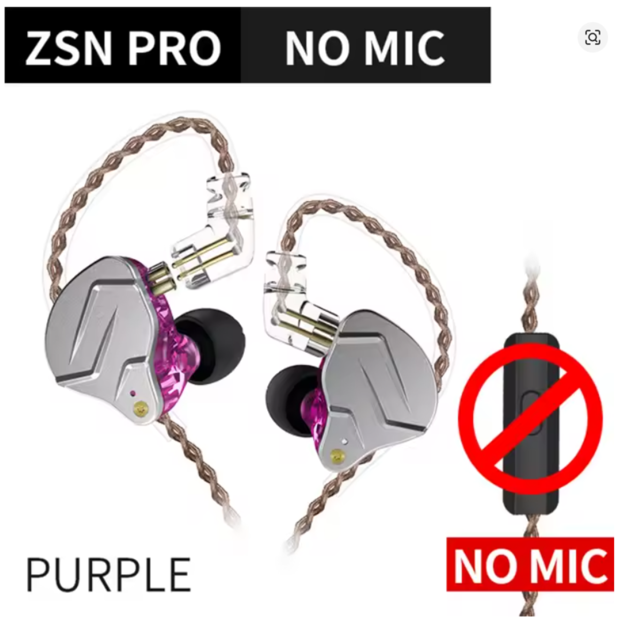 AURICULAR KZ ZSN PRO PURPURA/GRIS SIN MICROFONO