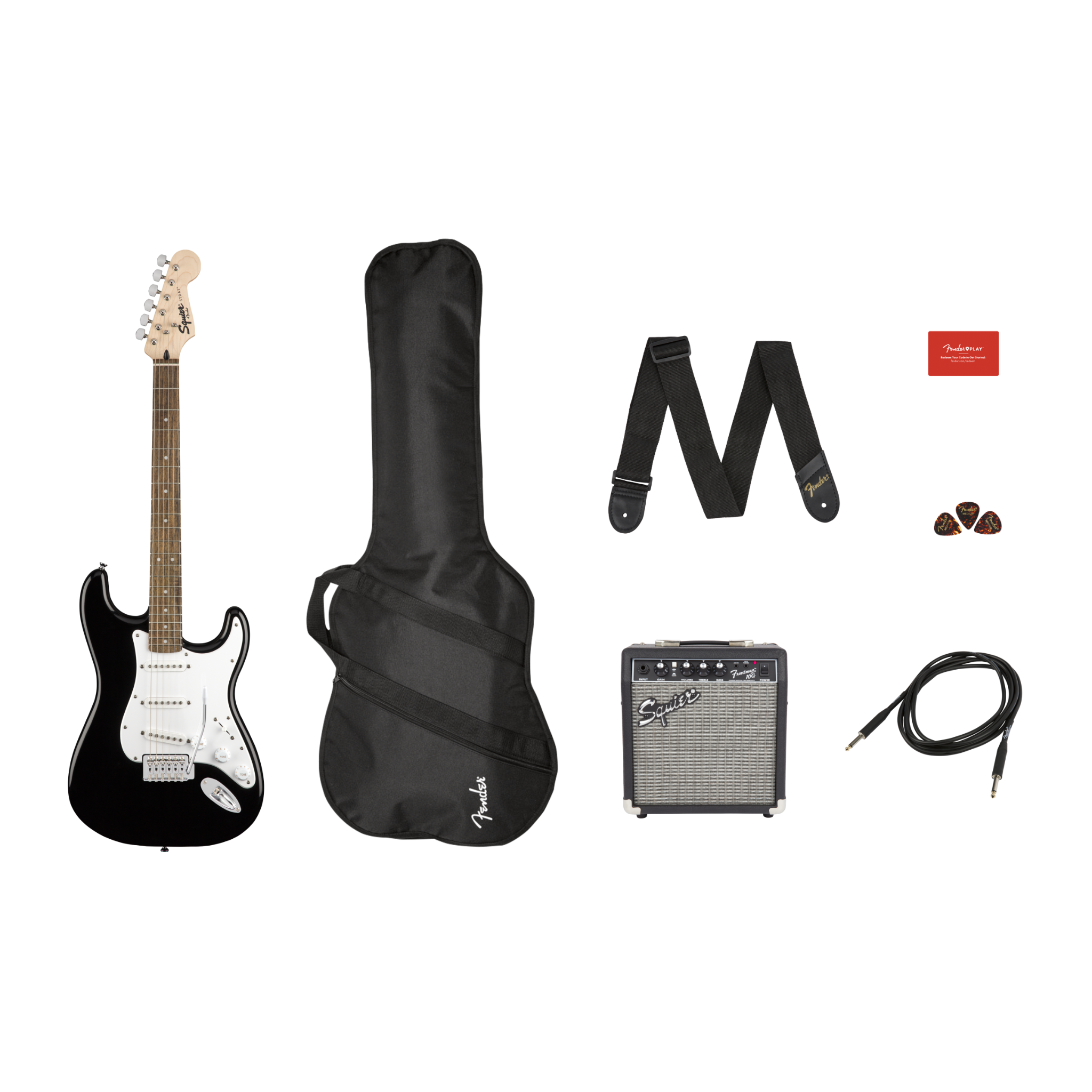 COMBO GUITARRA ELECTRICA SQUIER BULLET STRAT NEGRO LAUR 10G MOD0371823006