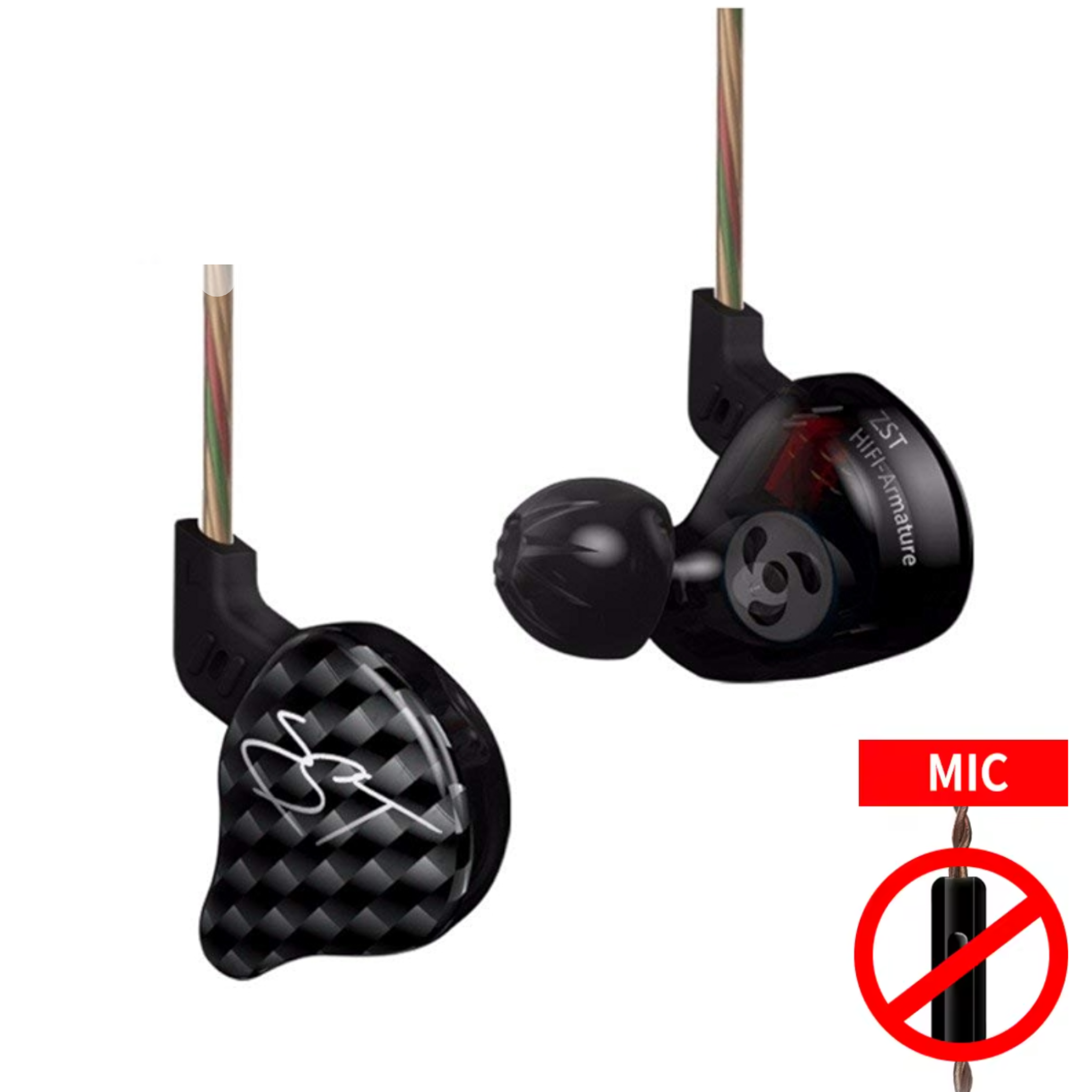 AURICULAR KZ ZST NEGRO/CARBONO SIN MICROFONO