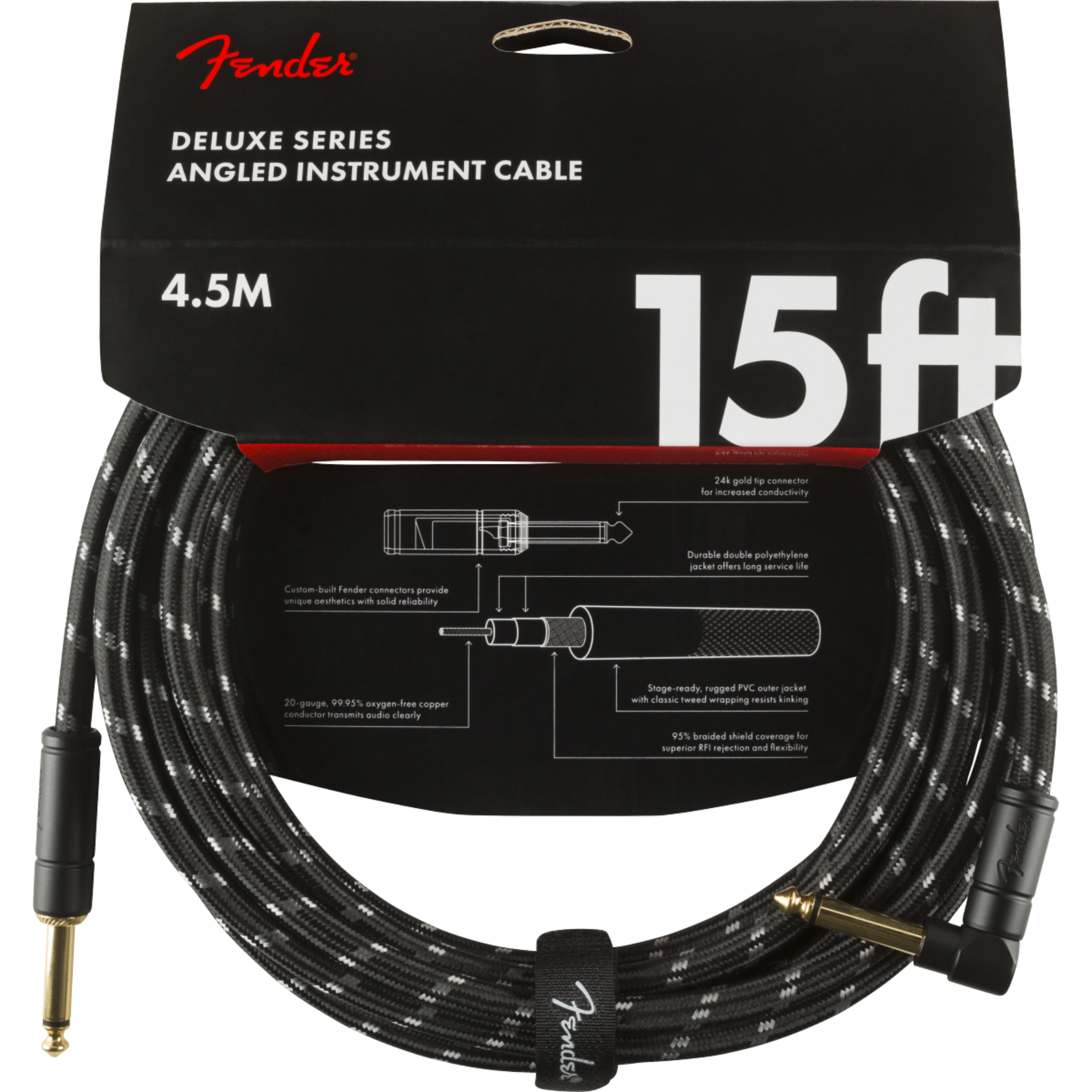 CABLE LINEA FENDER DELUXE 4.5 MTS ANG NEGRO MOD0990820085