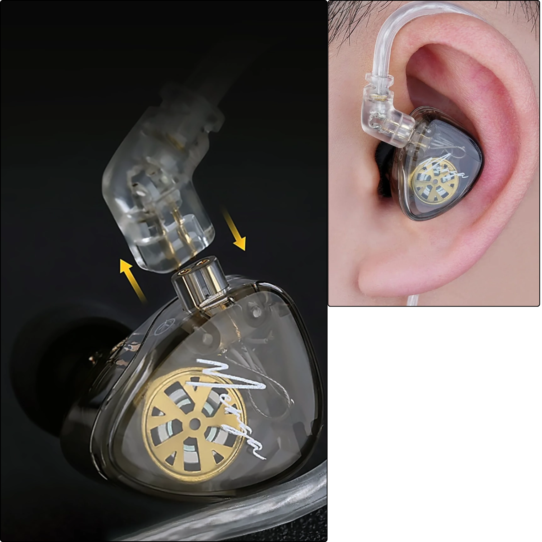 AURICULAR KZ MERGA NEGRO CABLE PLATA SIN MICROFONO