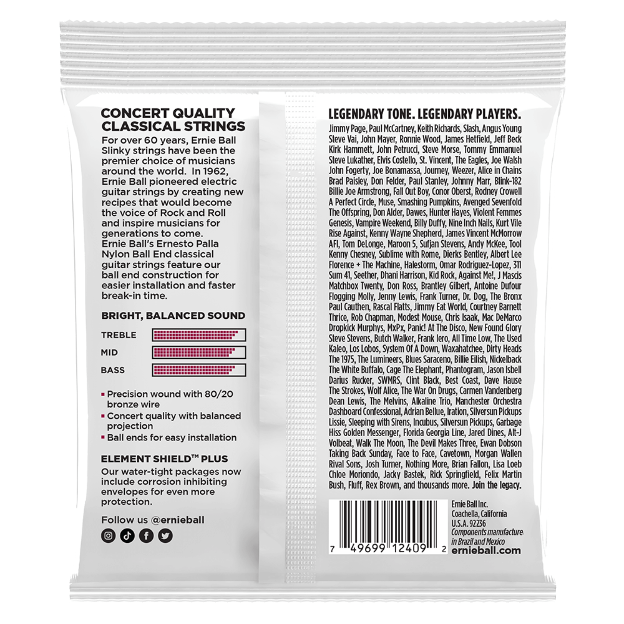 CUERDAS PARA GUITARRA ACUSTICA ERNIE BALL 2409 E PALLA NYLON