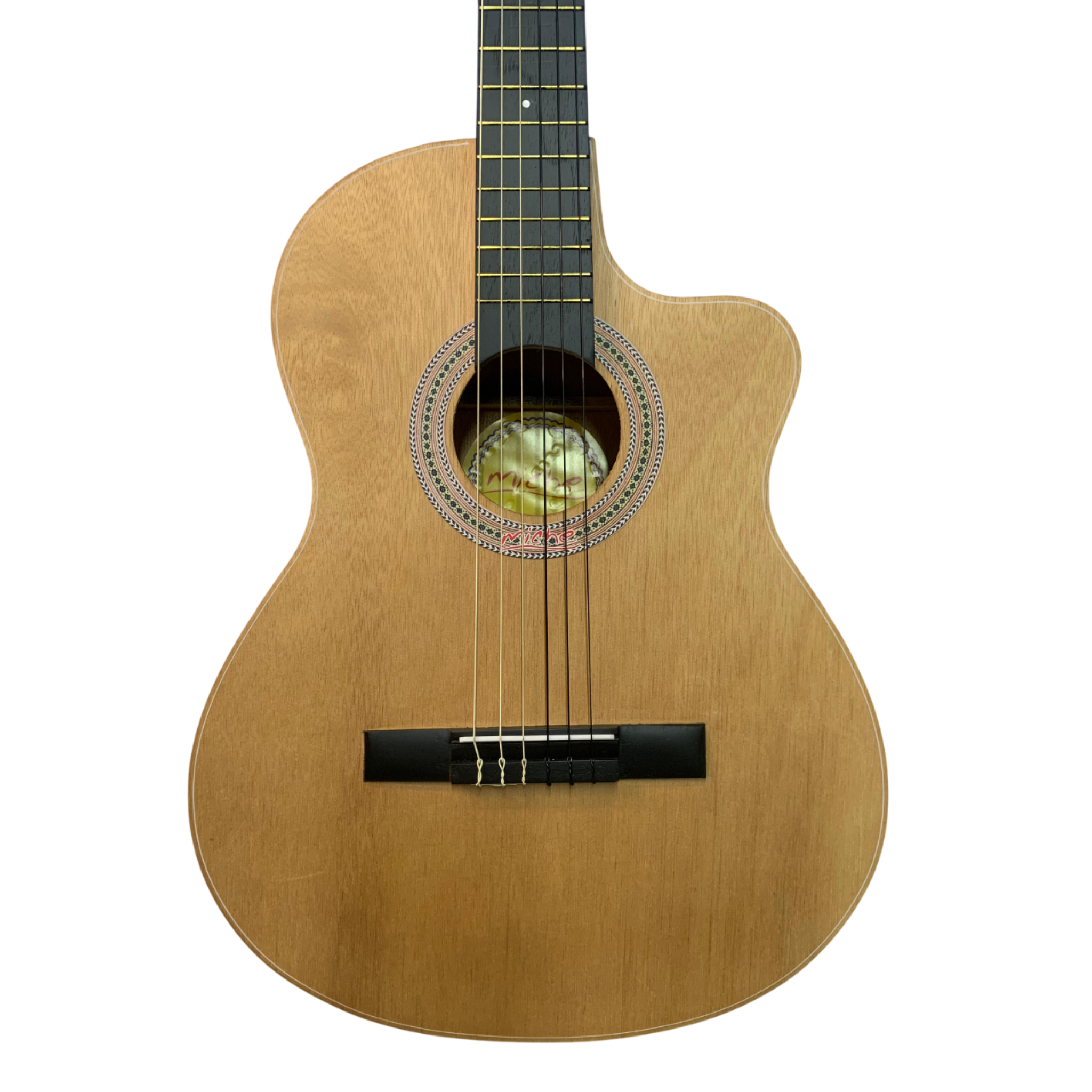 GUITARRA ACUSTICA MICHE/MILL BOQUETE NATURAL CON FORRO GRATIS