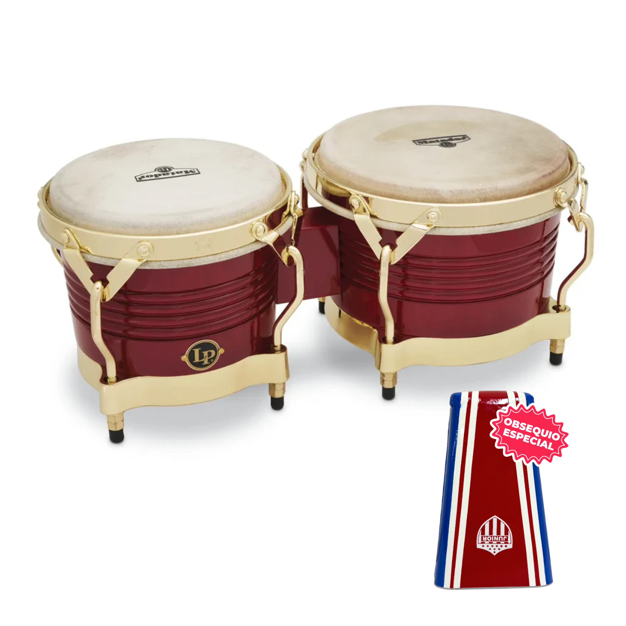BONGO LP MATADOR ROJO ARO CROMADO M201-RWC INCLUYE CAMPANA SALSERA GRANDE