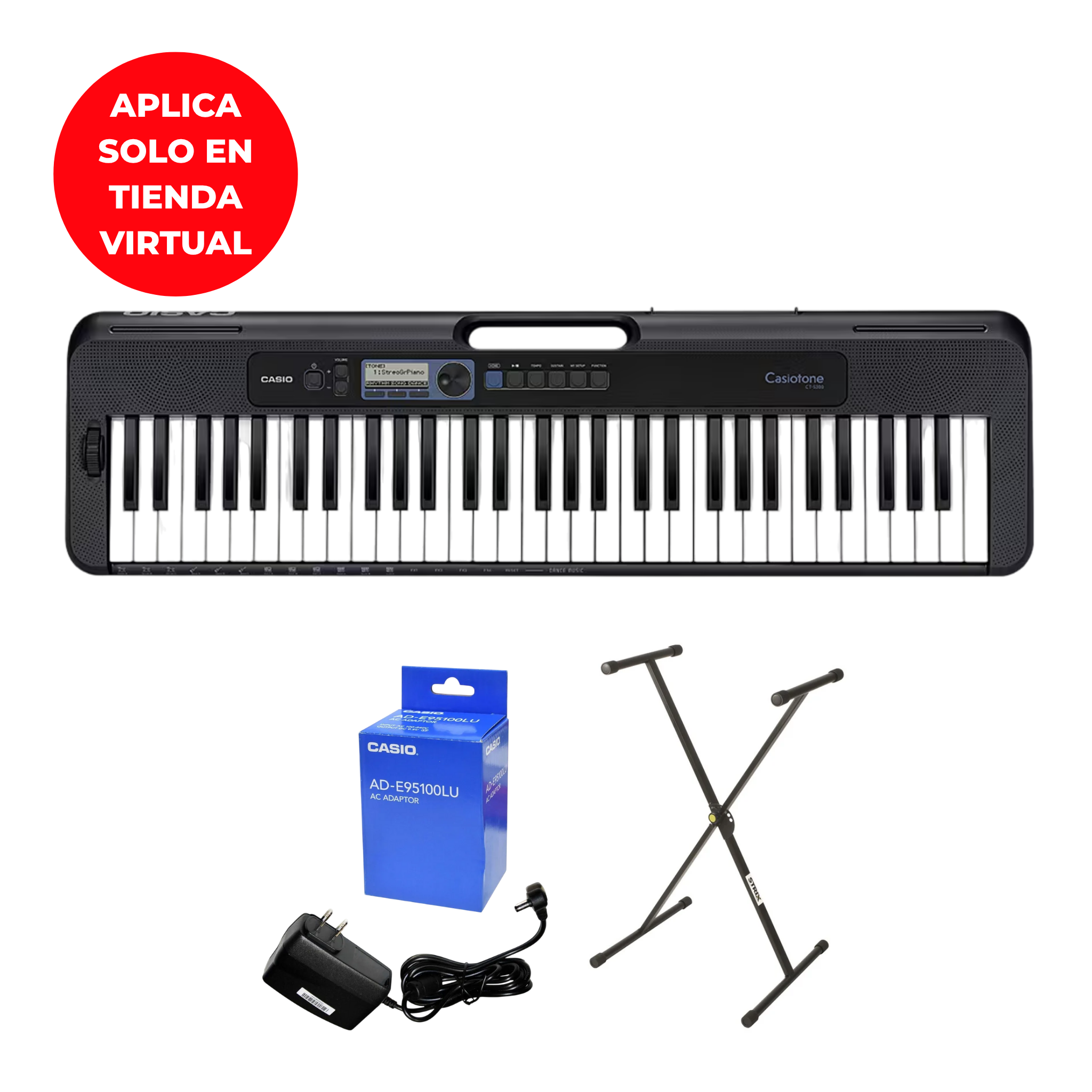 TECLADO CASIO CT-S300 CASIOTONE + ADAPTADOR DE CORRIENTE + STAND QUIKLOK STRIX SKS303 EN X
