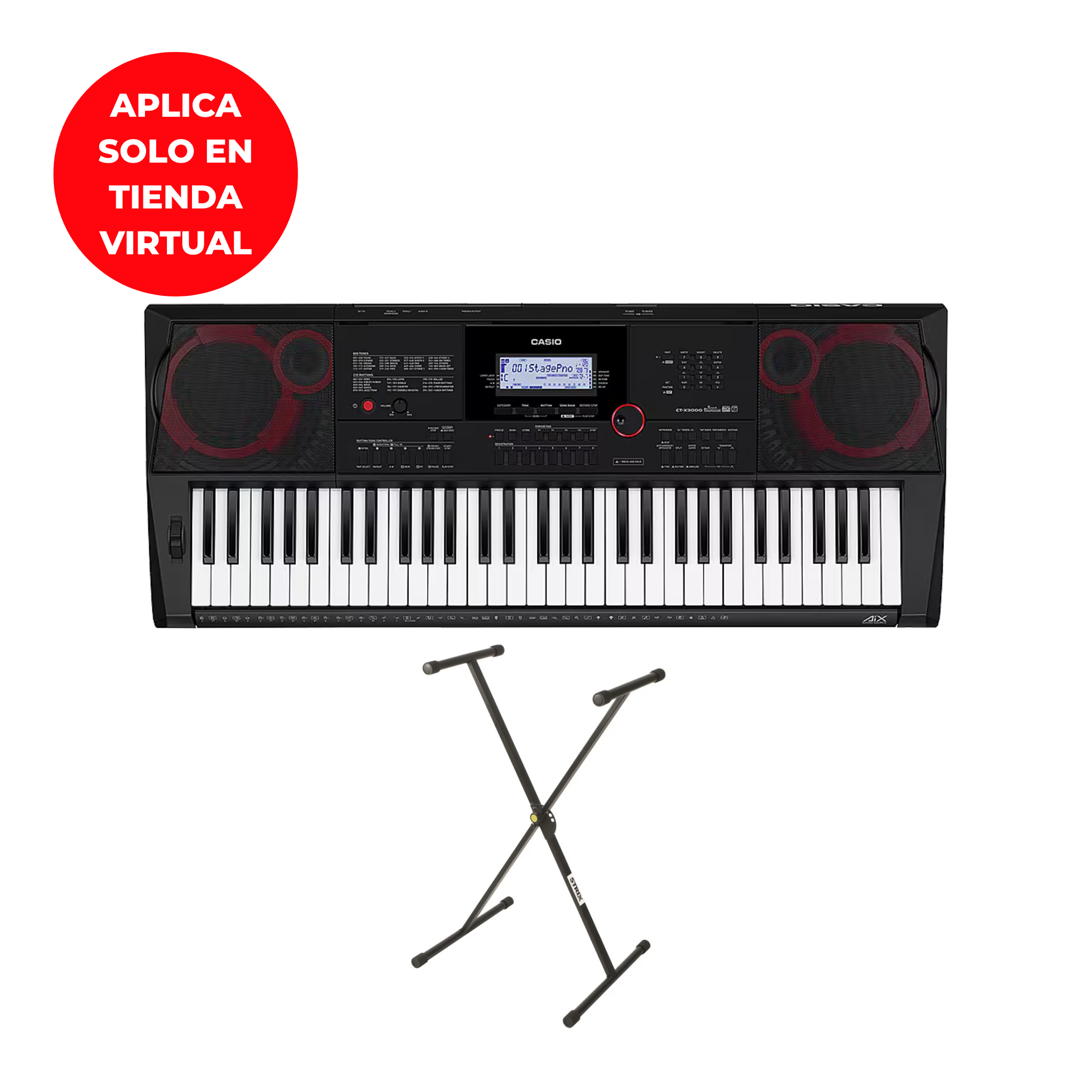 TECLADO CASIO CT-X3000 INCLUYE ADAPTADOR DE CORRIENTE + STAND QUIKLOK STRIX EN X