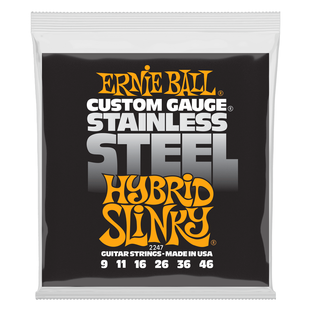 CUERDAS ERNIE BALL HYBRID SLINKY P02247 EN ACERO INOXIDABLE PARA GUITARRA ELECTRICA CALIBRE 9-46