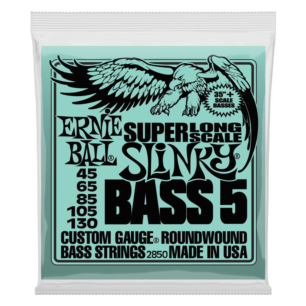 CUERDAS ERNIE BALL SUPER SLINKY P02850 LONG SCALE PARA BAJO 5 CUERDAS CALIBRE 45-130