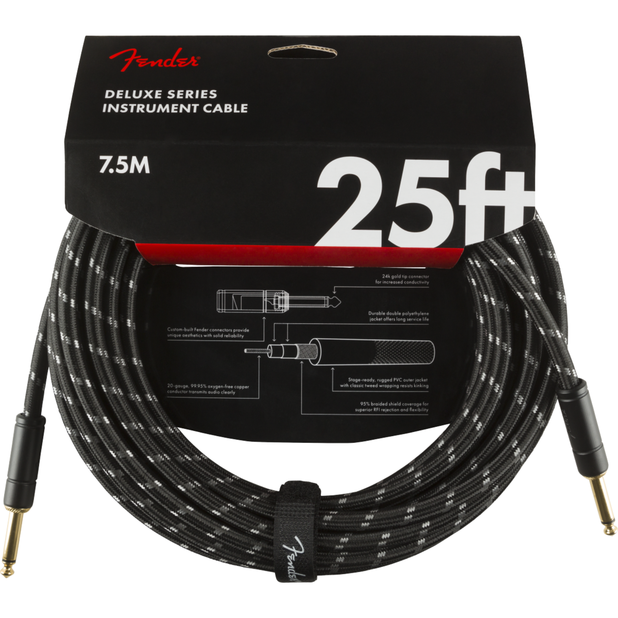 CABLE LINEA FENDER DELUXE 7.5 MTS NEGRO MOD0990820075