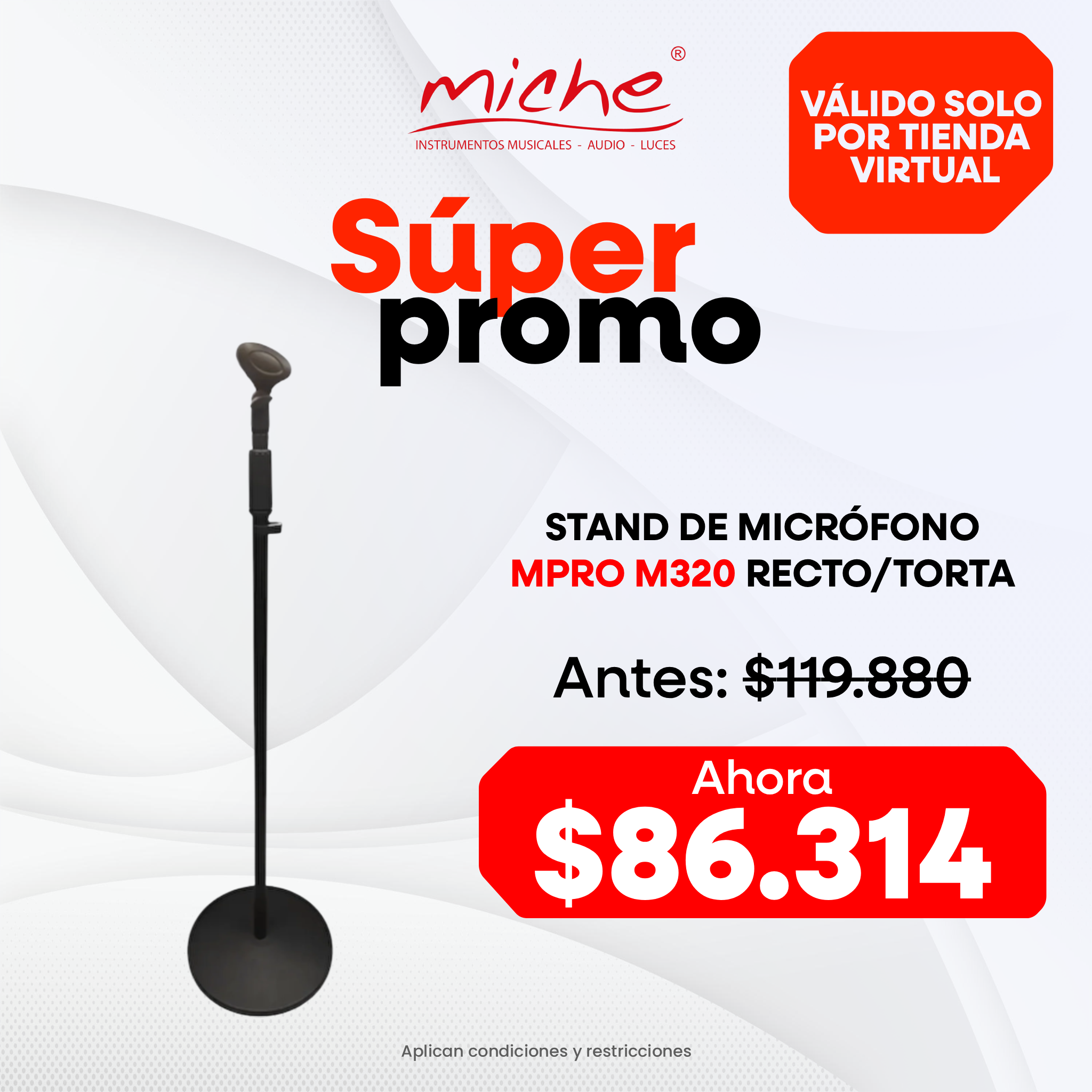 STAND DE MICROFONO MPRO M320 RECTO/TORTA