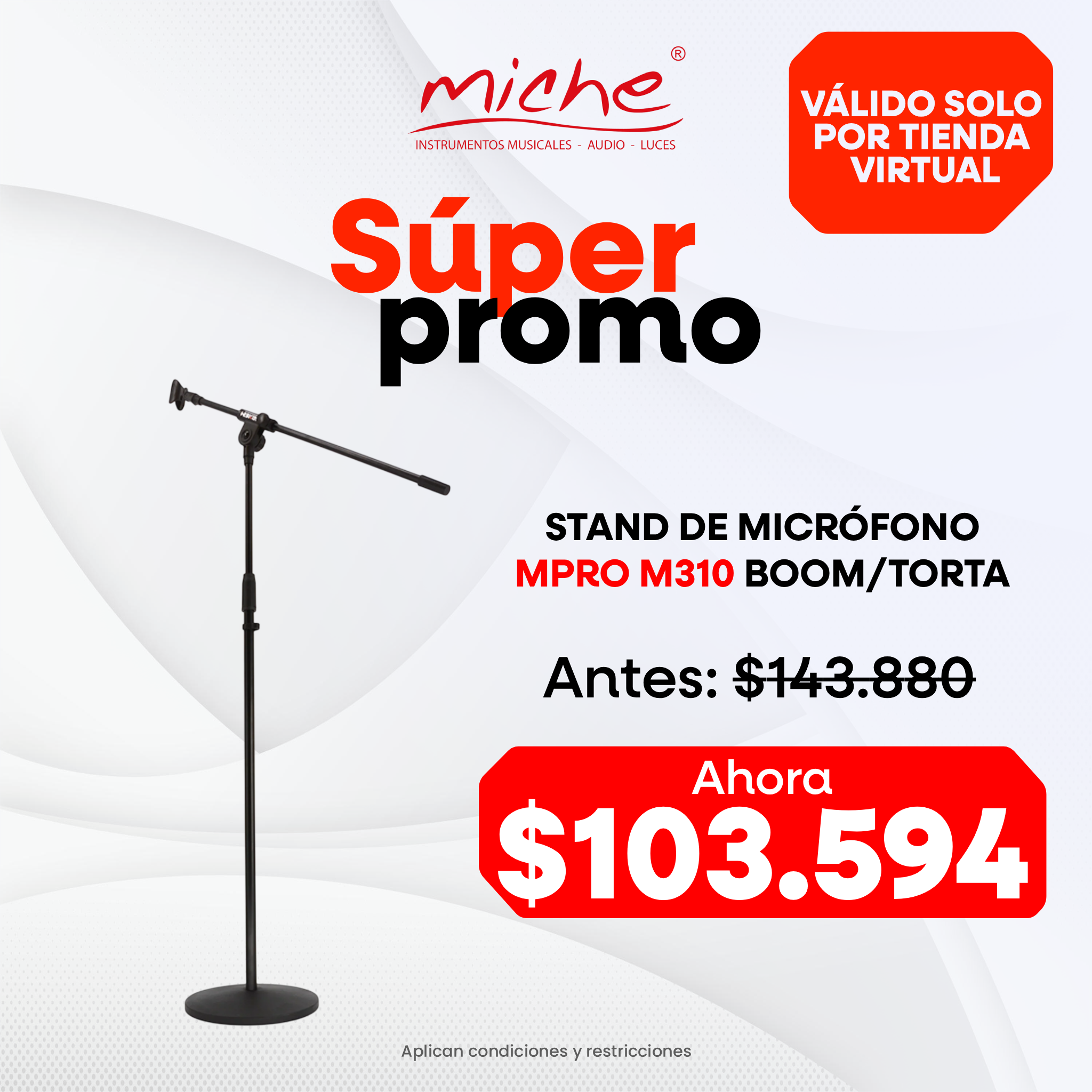 STAND DE MICROFONO MPRO M310 BOOM/TORTA