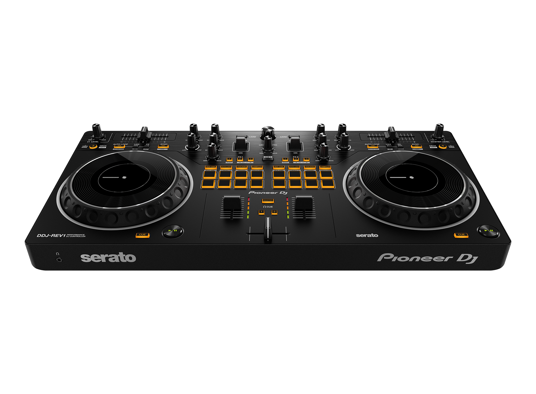 El DDJ-REV1 combina perfectamente con el software gratuito Serato DJ Lite, con un nuevo diseño de estilo de batalla que es fácil de usar y perfecto para tocar como un profesional