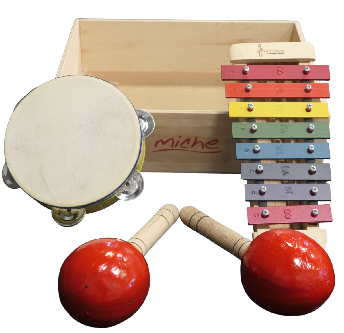 KIT DE INSTRUMENTOS PARA NINOS PANDERETA MARACA METALOFONO Miche